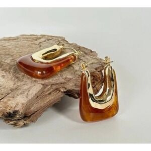 Gold Hoop Earrings Tortoiseshell Acrylic Statement Chic Minimalist Trend